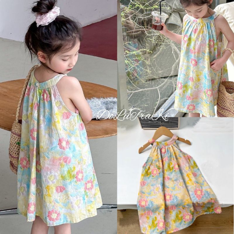 Váy (8_30kg) cô yếm hoa xinh xắn bé gái