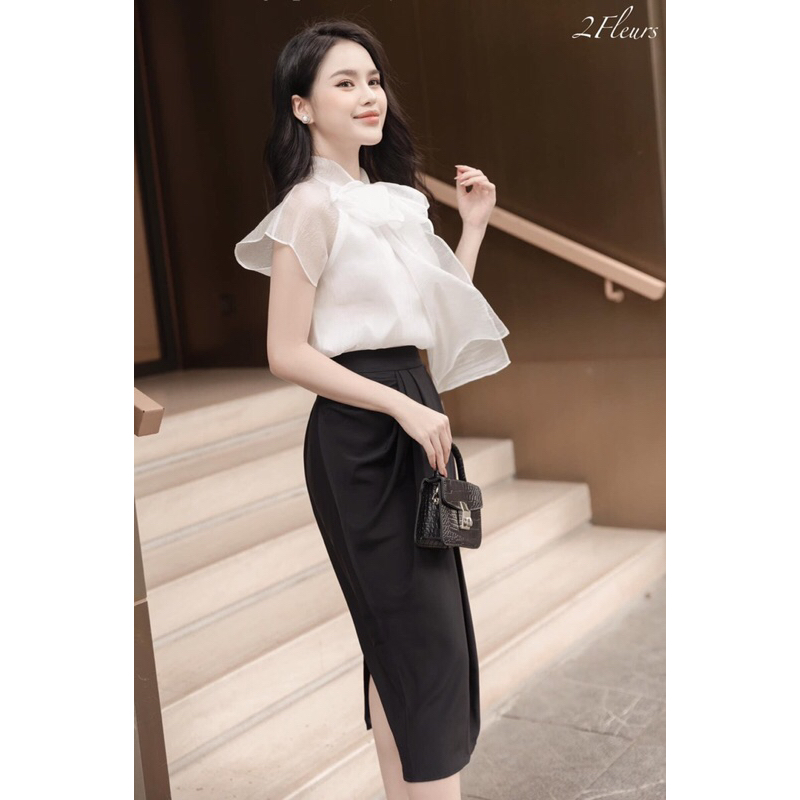 Áo sơmi tơ thắt nơ cổ