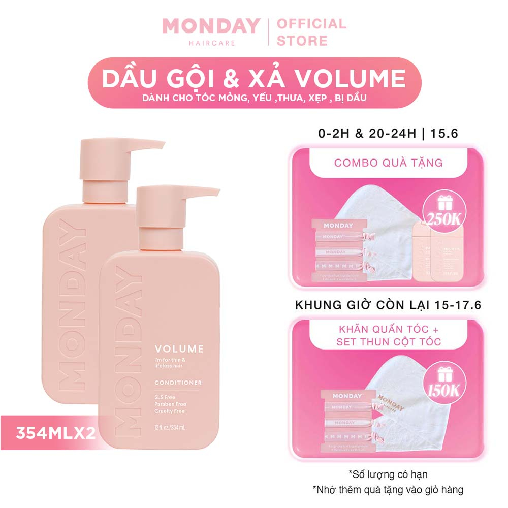 Combo Dầu Gội và Dầu Xả dành cho tóc dầu, mỏng, yếu và dễ bị xẹp Monday Volume 354ml/chai