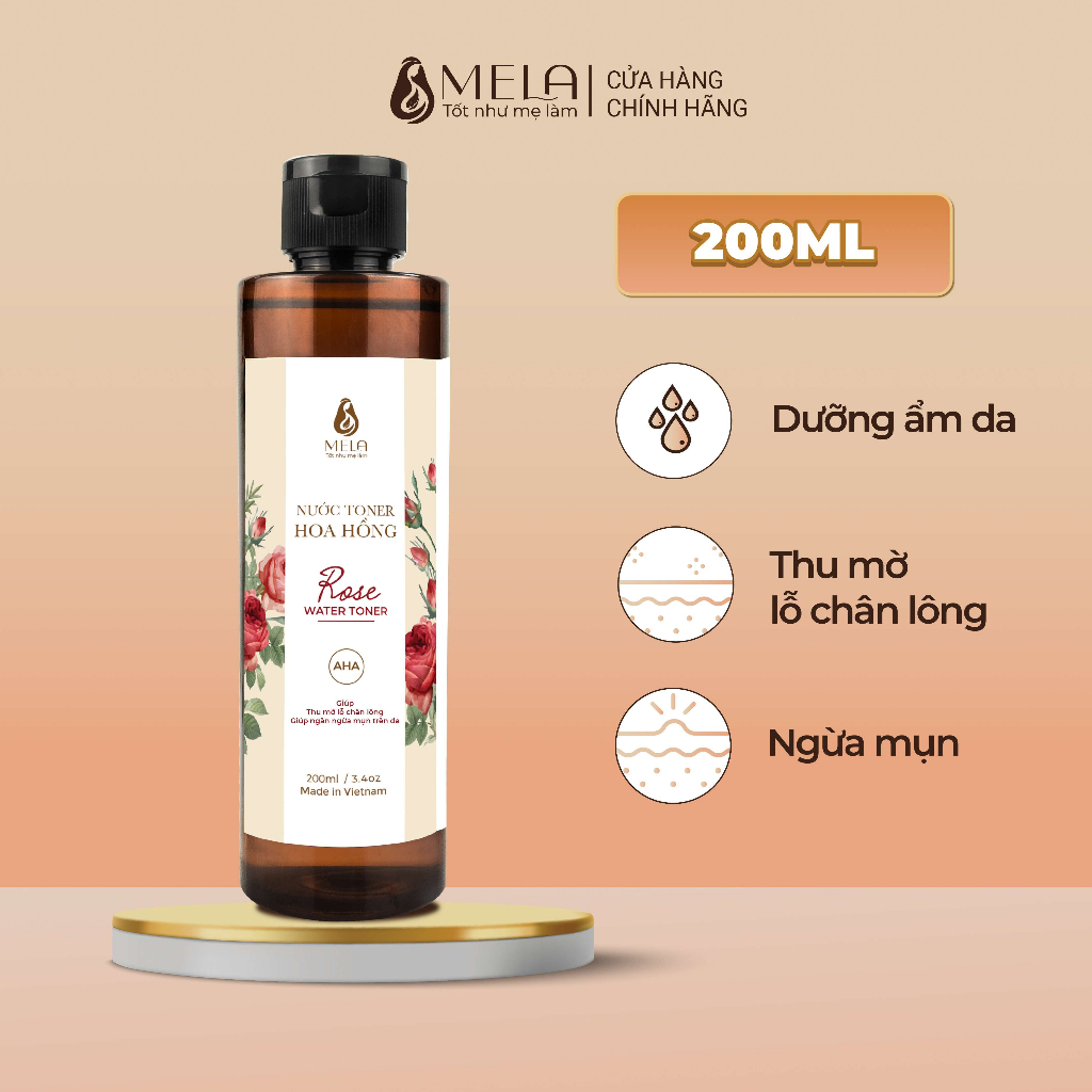 Nước Hoa Hồng MELA Cấp Ẩm Sáng Da, Toner Dịu Nhẹ Lành Tính Cho Da Mụn 200ml - ML11