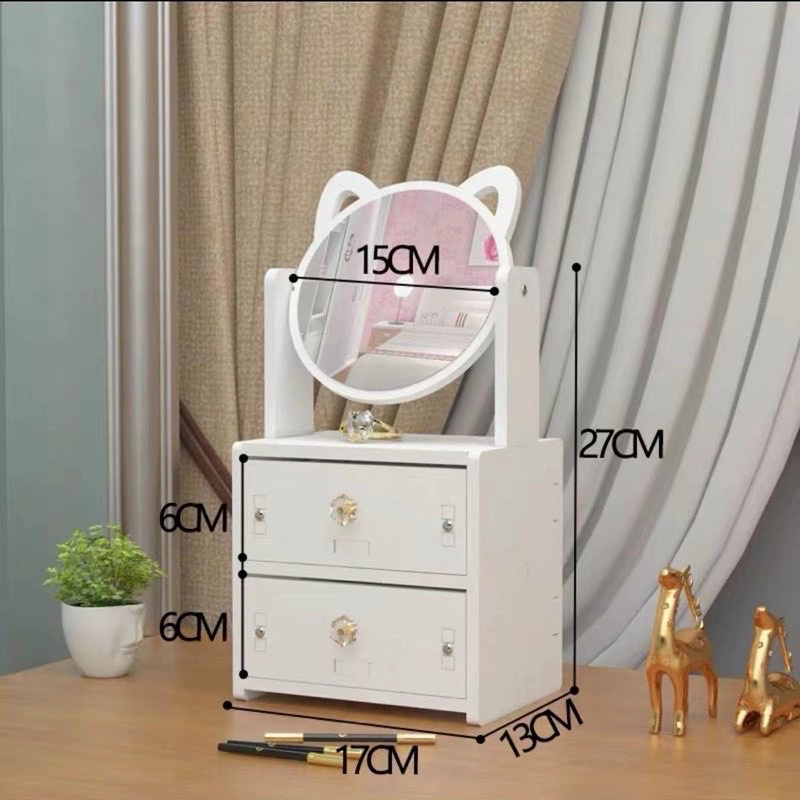 Kệ Mỹ Phẩm Mini❣️FREESHIP❣️ Kệ Để Đồ Trang Điểm Có Kèm Gương Tai Mèo Dễ Thương.