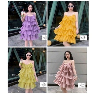 Váy Hai Dây Xếp Ly Tầng Ulzzang ,Đầm Tơ Tầng 2s Dập Ly Form Suông Freesize Kèm Hình Thật Đủ Màu