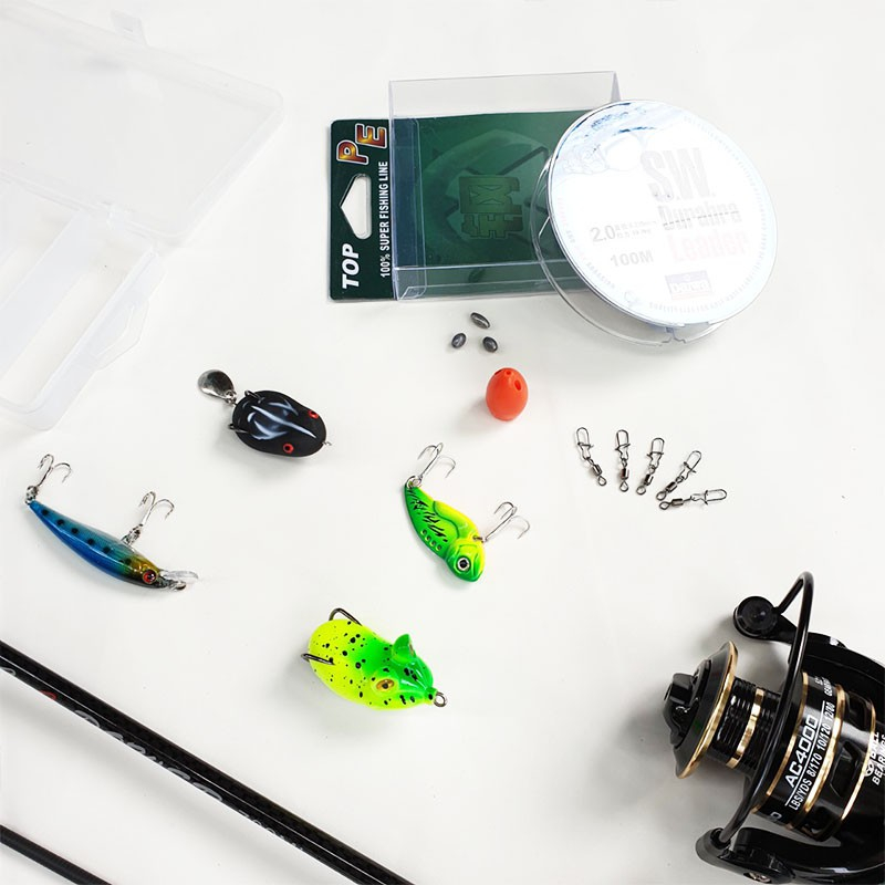 Bộ Cần câu lure carbon kiểu máy đứng Roolfish + Máy kim loại + dây câu lure + hộp mồi lure B-lu-D01