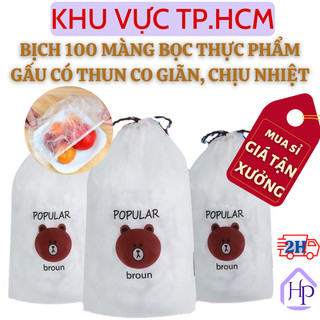 Bịch 100 màng bọc thực phẩm gấu có thun co giãn tốt, có thể tái sử dụng, an toàn, chịu nhiệt cao,