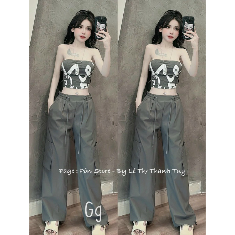 sét đồ bộ nữ áo thun ống họa tiết dể thương fom coroptop p kèm quần dài ông xuông túi hộp