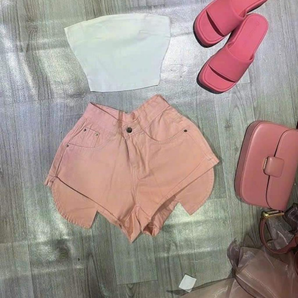 Quần sọt nữ kaki lưng cao 2 túi lộ Xquin, Quần short đùi nữ trơn chất kaki ôm body cực tôn dáng