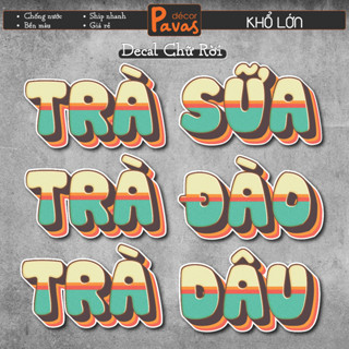 Decal Chữ Rời Trà Sữa, Trà Đào, Trà Dâu chống nước trang trí dán quán trà sữa, cà phê, quán ăn, dán tường, tủ. TTQ60