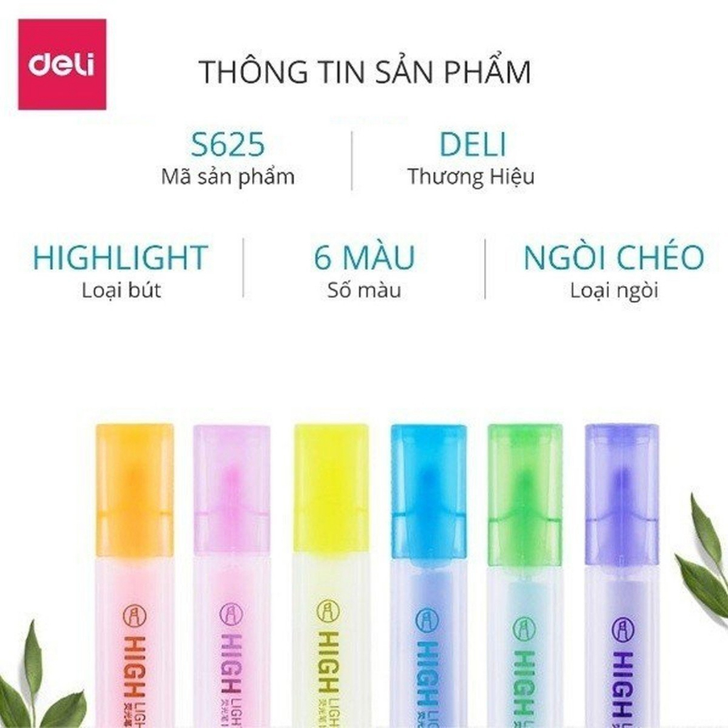 Bút highlight đánh dấu nhớ dòng dạ quang Deli màu pastel phù hợp cho học sinh văn phòng tiện dụng nhanh khô cao cấp