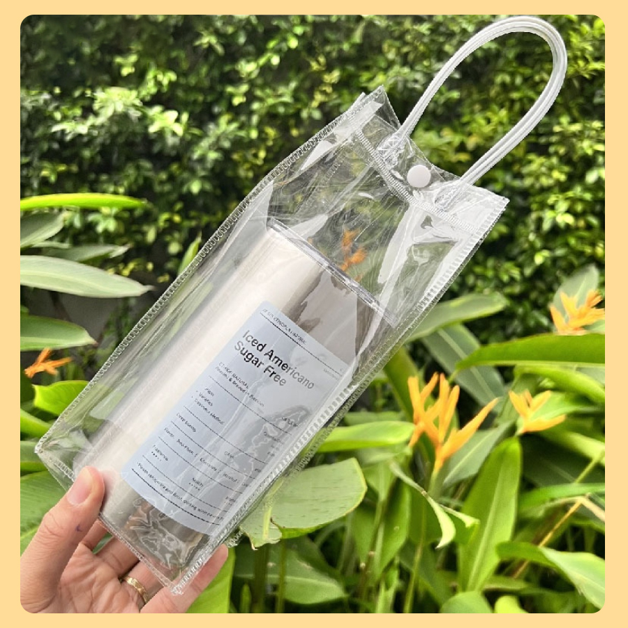 Túi đựng bình nước trong suốt kích thước 25x10x10cm làm từ nhựa PVC cao cấp