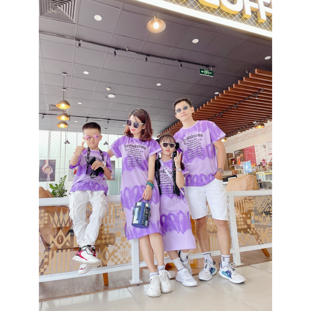 Set Đồ Đôi Gia Đình Loang In Chữ TÍM DD07