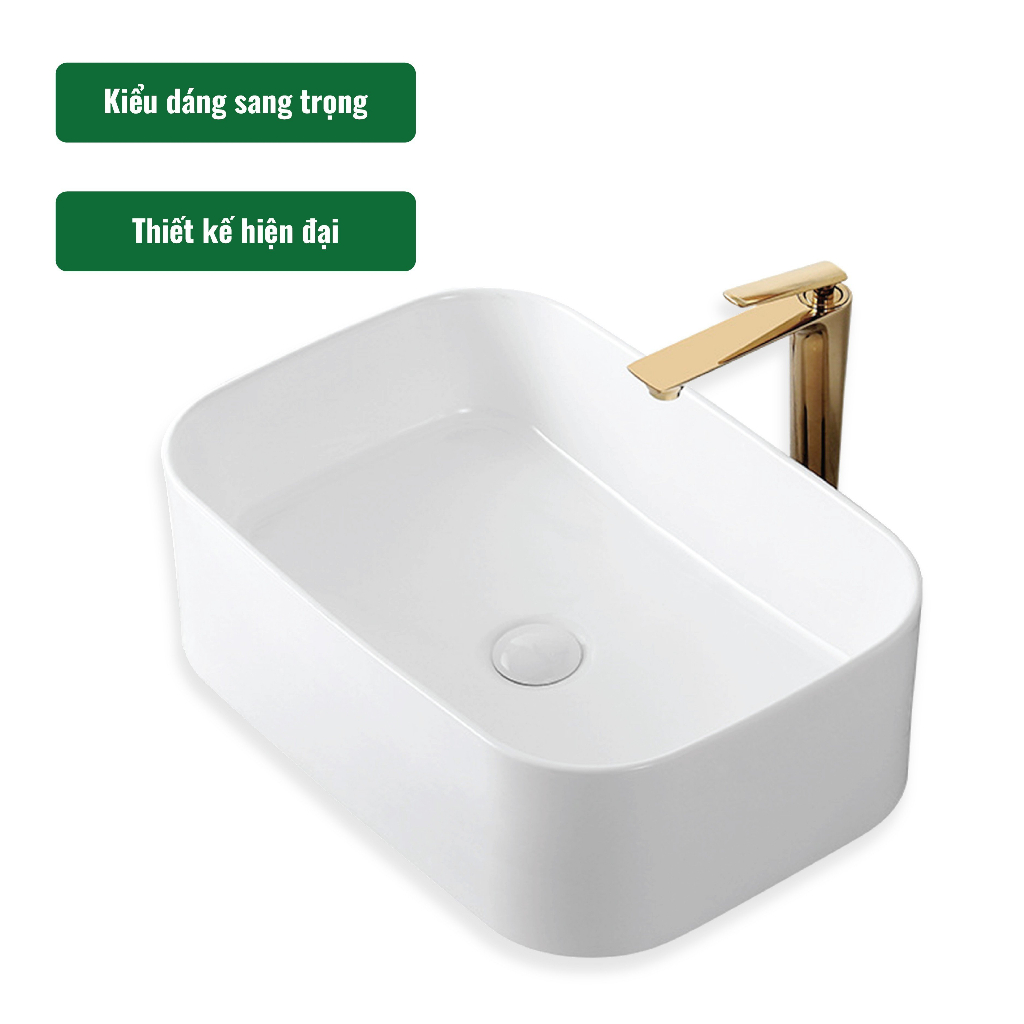 Chậu rửa lavabo dương bàn Palado PLD666B, chất liệu sứ trắng cao cấp. Kích thước 490*350*145mm