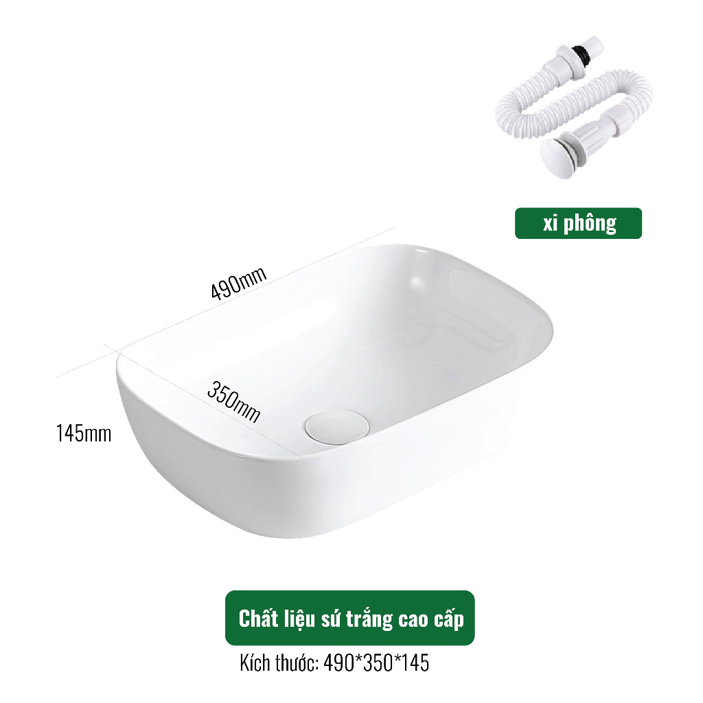 Chậu rửa lavabo dương bàn Palado PLD666B, chất liệu sứ trắng cao cấp. Kích thước 490*350*145mm