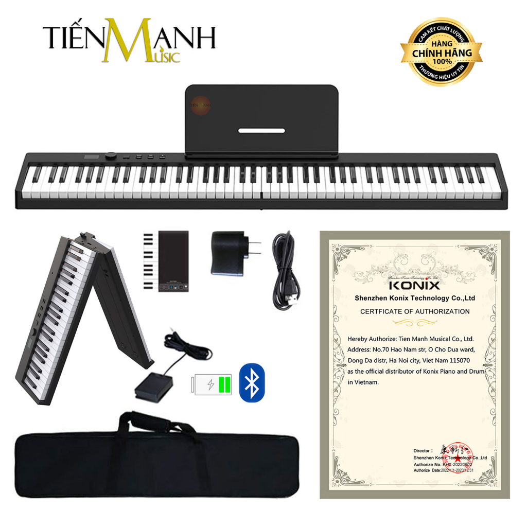 [Gấp Gọn, Cao Cấp] Đàn Piano Điện Konix PJ88C - 88 Phím Cảm Ứng Lực Có Loa (Pin sạc, Bluetooth, Pedal PJ88)