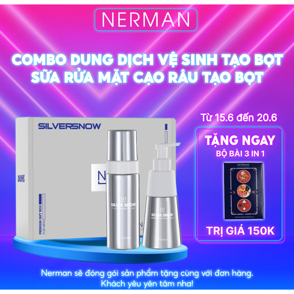 Combo Dung dịch vệ sinh tạo bọt 200g & Sữa rửa mặt và bọt cạo râu 2in1 150g Nerman hương nước hoa Pháp