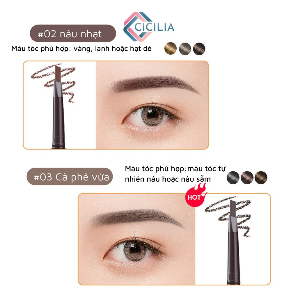 Bút Kẻ Lông Mày CICILIA 5 Màu Bền Màu Lâu Trôi Chống Thấm Nước CI-001