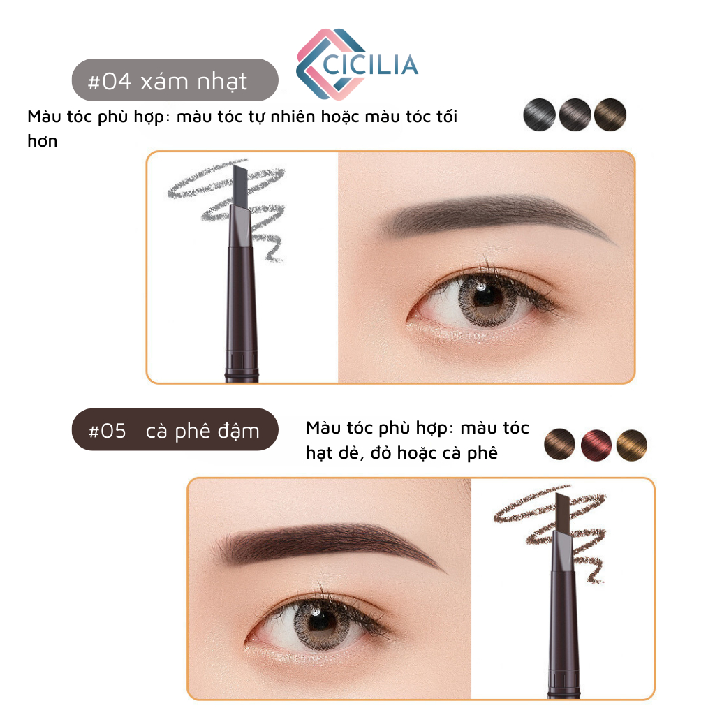 Bút Kẻ Lông Mày CICILIA 5 Màu Bền Màu Lâu Trôi Chống Thấm Nước CI-001