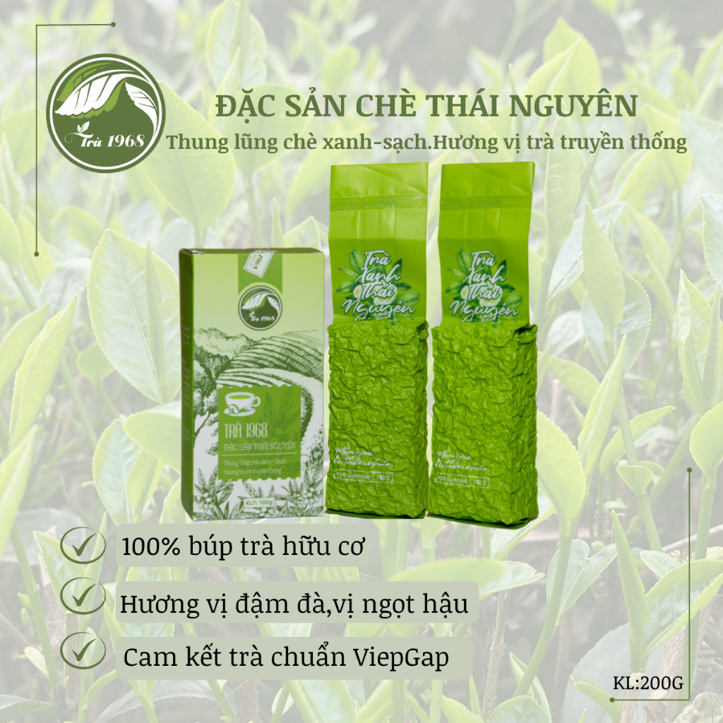 Trà xanh đặc biệt dòng thượng hạng chuẩn VietGap .Chè xanh đặc sản Thái Nguyên Sản phẩm gồm 200g Trà1968