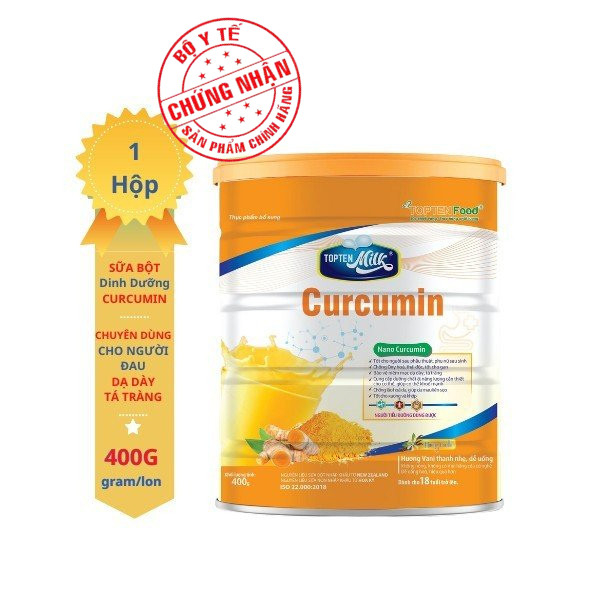 Sữa nghệ curcumin 400g TOPTEN Mlik cho người đau dạ dày ,tá tràng,phụ nữ sau sinh,đẹp da.