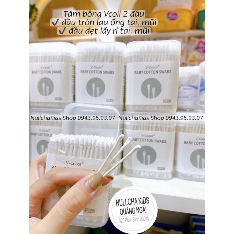 Tăm Bông Vcool cao cấp 200 cái tiện lợi cho bé