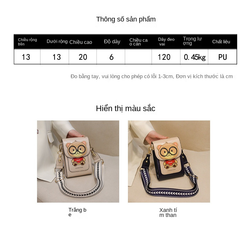 Túi điện thoại nữ Bill bear túi đeo chéo nữ tươi và mới qua bất Phong cách hoạt hình hợp thời trang