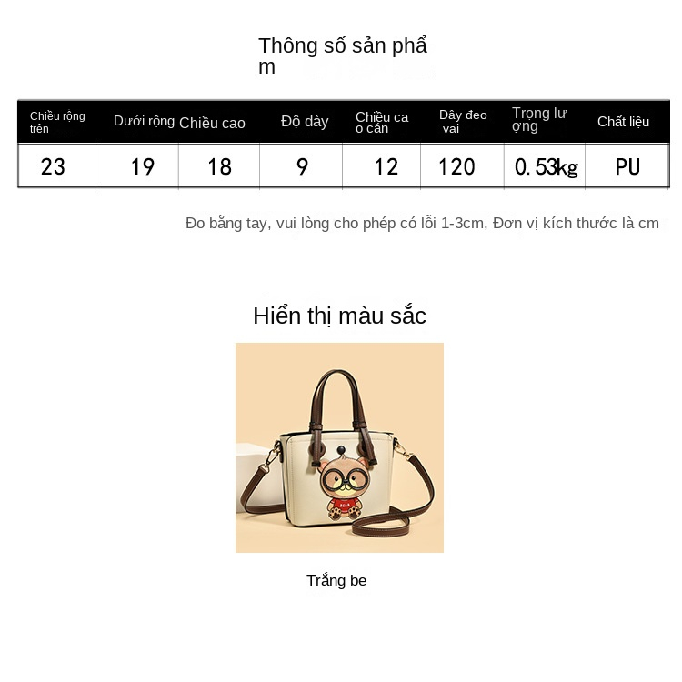 2023 túi xách nữ Bill bear, hình chữ thập, túi đeo chéo nữ, túi đeo vai, dung tích lớn