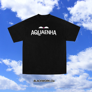 Áo thun aquaenha 100% cotton tay lỡ unisex - đen cổ tròn | blackwork