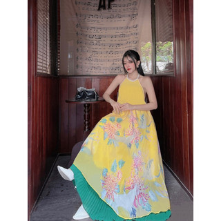 Maxi yếm vàng phối bèo dập ly