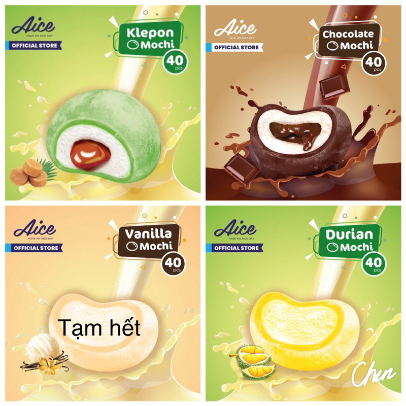 THÙNG KEM AICE MIX 3 LOẠI MOCHI LÁ DỨA-SẦU RIÊNG-SOCOLA 40 CÁI