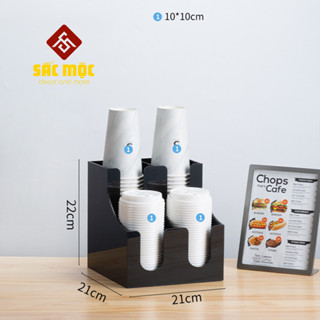 Kệ Đựng Ly Cốc Bằng Mica (KMC-07) Ly Trà Sữa, Ly Giấy, Ly Nhựa, Đựng Túi Trà, Đựng Ống Hút Bằng Gỗ Thông Cao Cấp