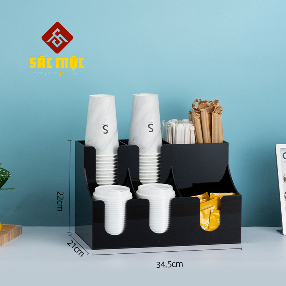 Kệ Đựng Ly Cốc Bằng Mica (KMC-09) Ly Trà Sữa, Ly Giấy, Ly Nhựa, Đựng Túi Trà, Đựng Ống Hút Bằng Gỗ Thông Cao Cấp