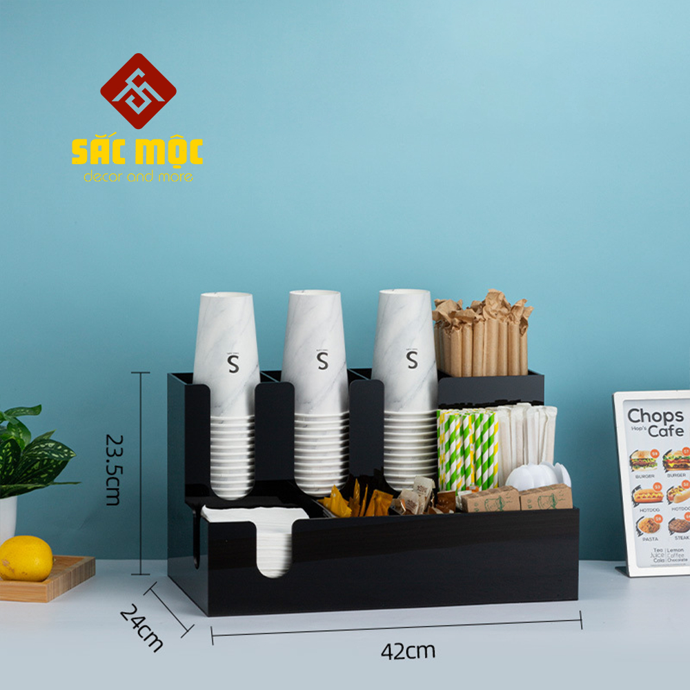 Kệ Đựng Ly Cốc Bằng Mica (KMC-10) Ly Trà Sữa, Ly Giấy, Ly Nhựa, Đựng Túi Trà, Đựng Ống Hút Bằng Gỗ Thông Cao Cấp