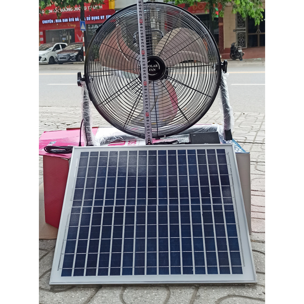 Quạt năng lượng mặt trời cao cấp, pin năng lượng mặt trời và sạc điện 220V, Cánh quạt nhôm chất lượng cao, quạt 16''