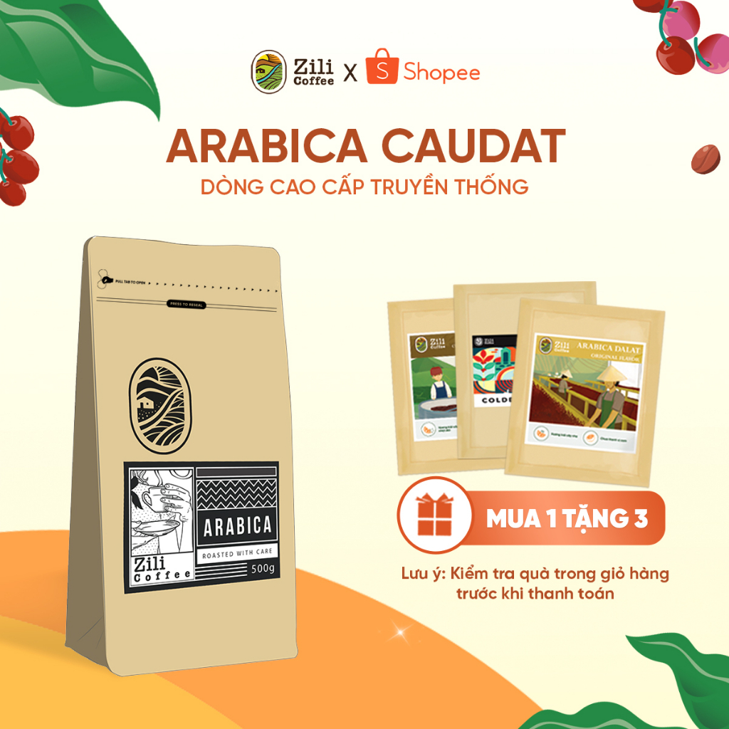 Cà Phê Arabica Cầu Đất Nguyên Chất 100% Rang Mộc ZILI COFFEE - VỊ NGỌT XEN LẪN VỊ CHUA NHẸ [Túi 500g]