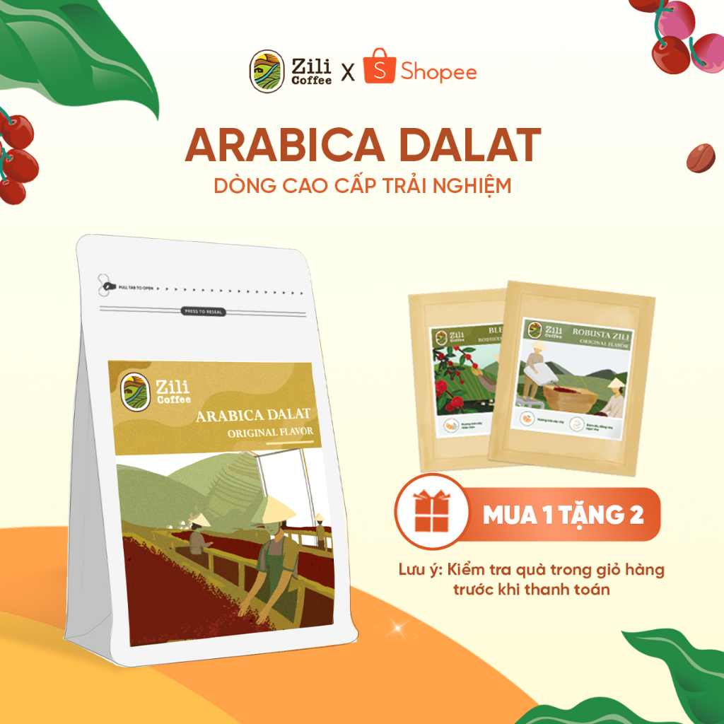 Cà Phê Arabica Đà Lạt Nguyên Chất 100% vị chua thanh hương trái cây quyến rũ pha máy hoặc pha phin Zili Coffee 250g