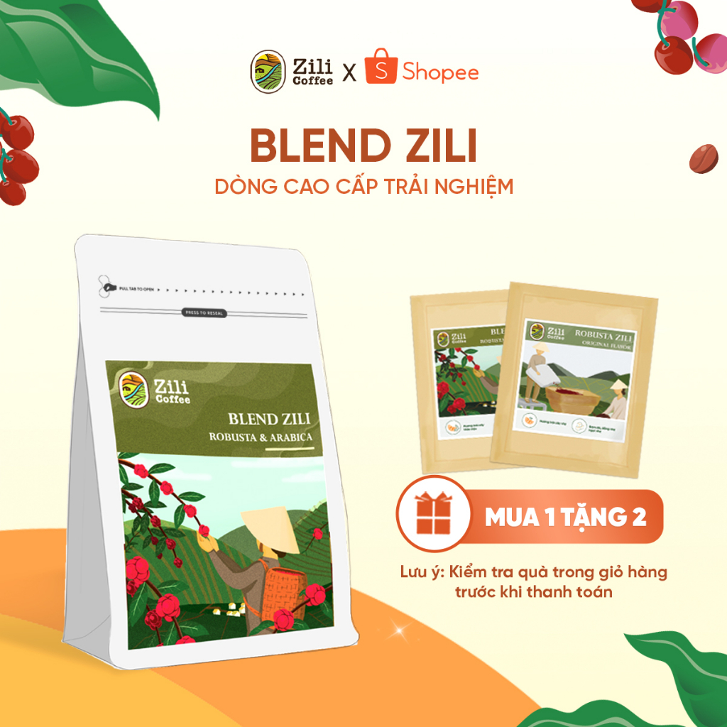 Cà phê nguyên chất Blend Robusta - Arabica rang mộc đậm đà thơm nồng dùng pha phin hoặc pha máy ngon Zili Coffee