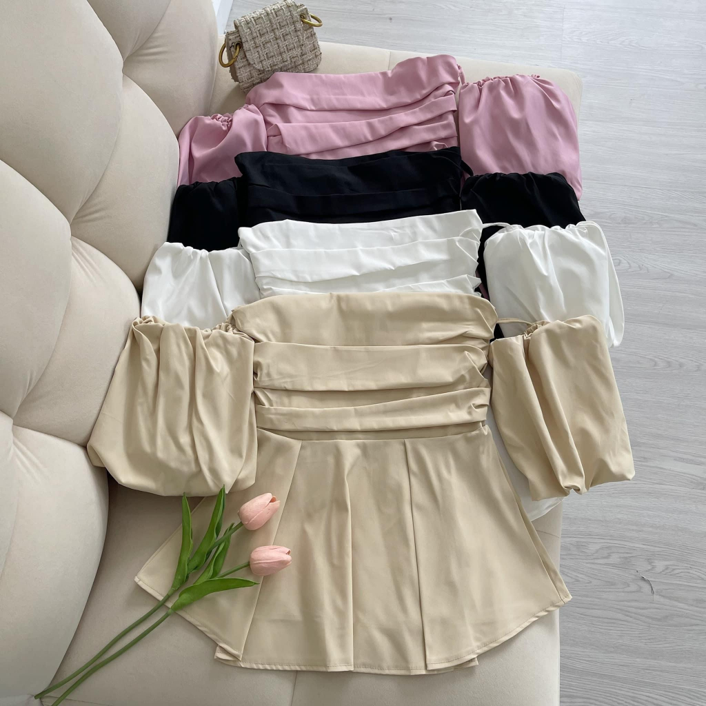 Áo Cúp Ngực Tay Phồng, Áo Quây Chun Dáng Peplum Phồng Nhún Ngực