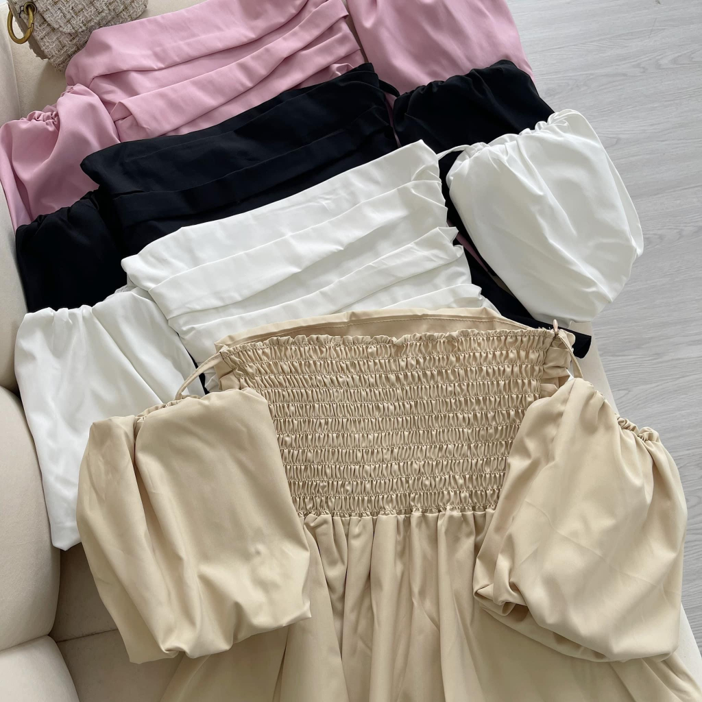 Áo Cúp Ngực Tay Phồng, Áo Quây Chun Dáng Peplum Phồng Nhún Ngực