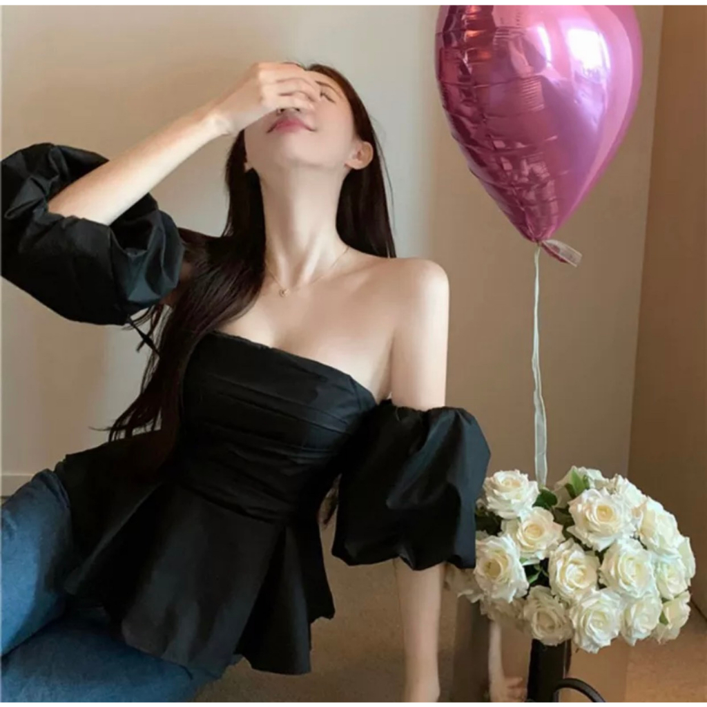 Áo Cúp Ngực Tay Phồng, Áo Quây Chun Dáng Peplum Phồng Nhún Ngực