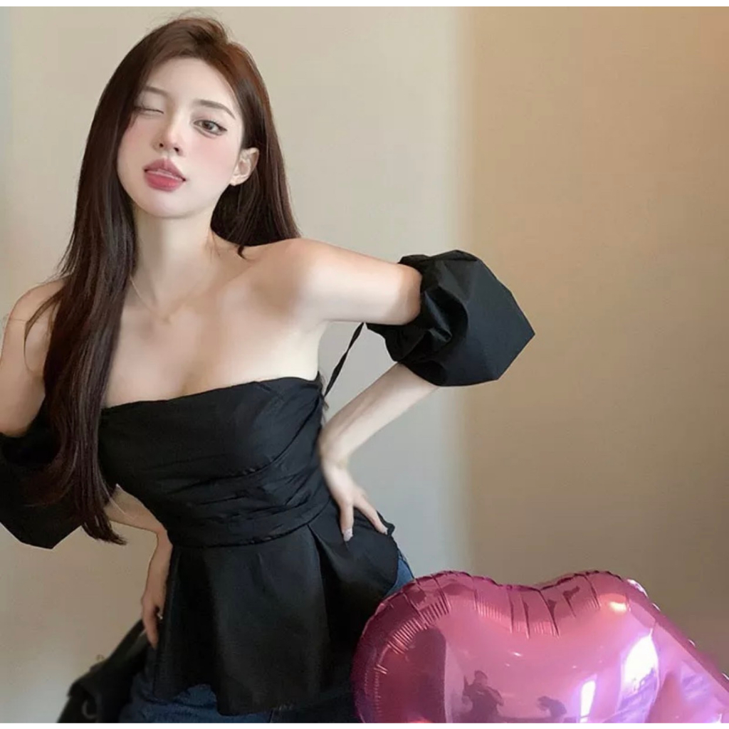 Áo Cúp Ngực Tay Phồng, Áo Quây Chun Dáng Peplum Phồng Nhún Ngực