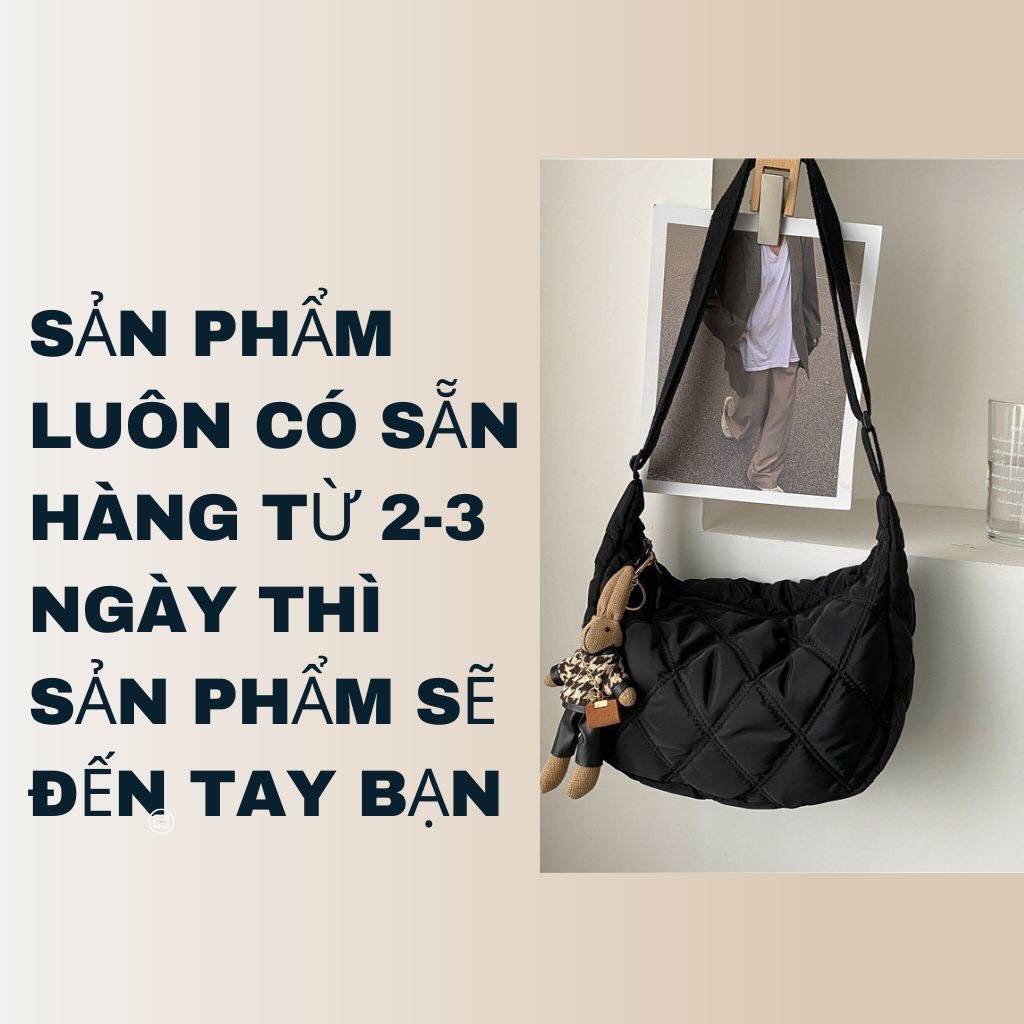Túi xách nữ vải phao đeo chéo unisex, túi đeo vai trần trám phong cách Hàn Quốc