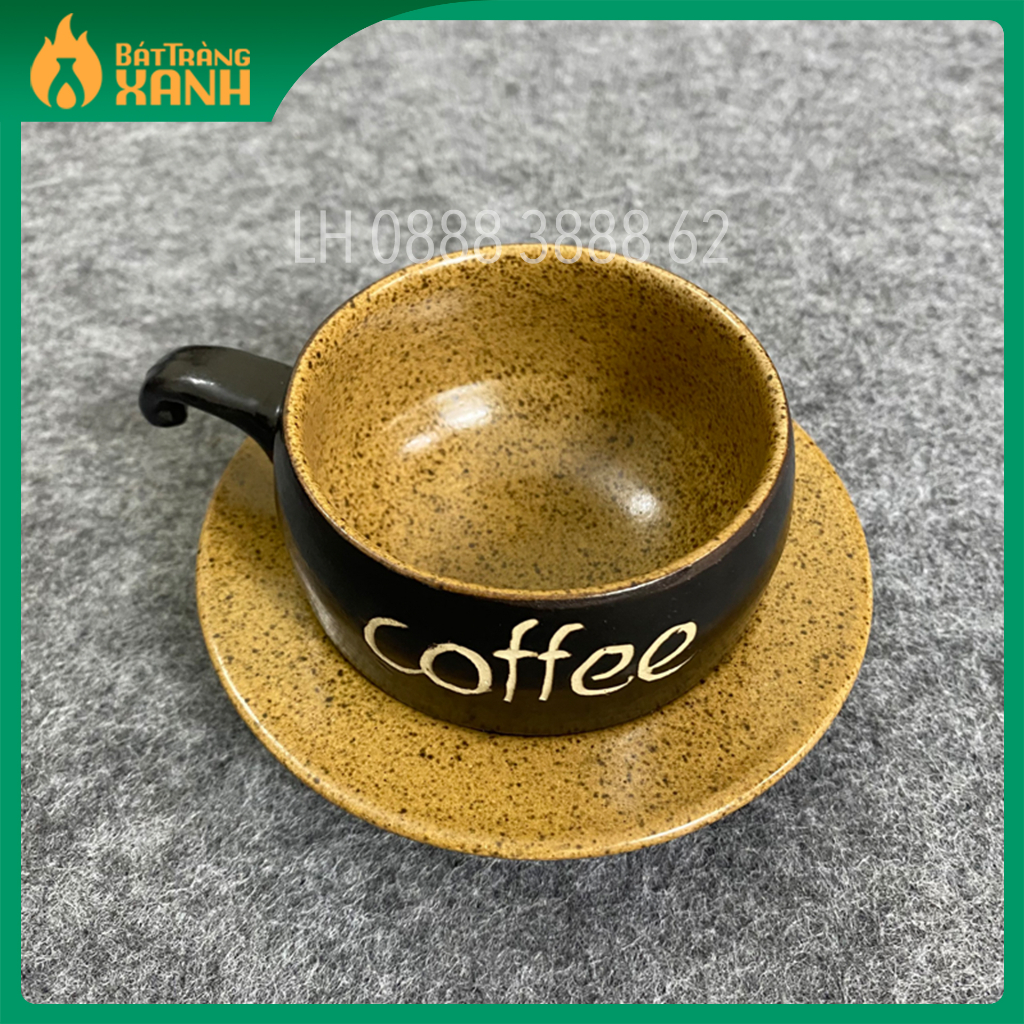 Bộ ly tách cà phê kèm đĩa lõm, thìa hàng đẹp dày dặn - Ly uống cà phê Bát Tràng cao cấp - Ly cà phê gốm sứ