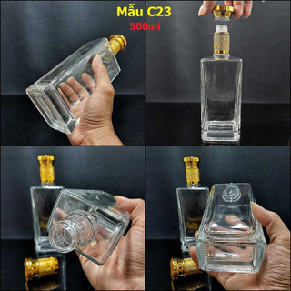 Chai Thủy Tinh Đựng Rượu 500ML hình hộp nắp nhựa vàng kim – Chai Đựng Rượu Thủy Tinh – Vỏ Chai Rượu Đẹp siêu trong