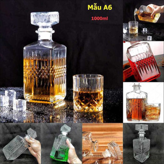 Chai Thủy Tinh Đựng Rượu 1 Lít mẫu vuông gân kim cương bụng – Vỏ Chai Rượu Ngoại - Bình Đựng Ruou siêu trong (A6)