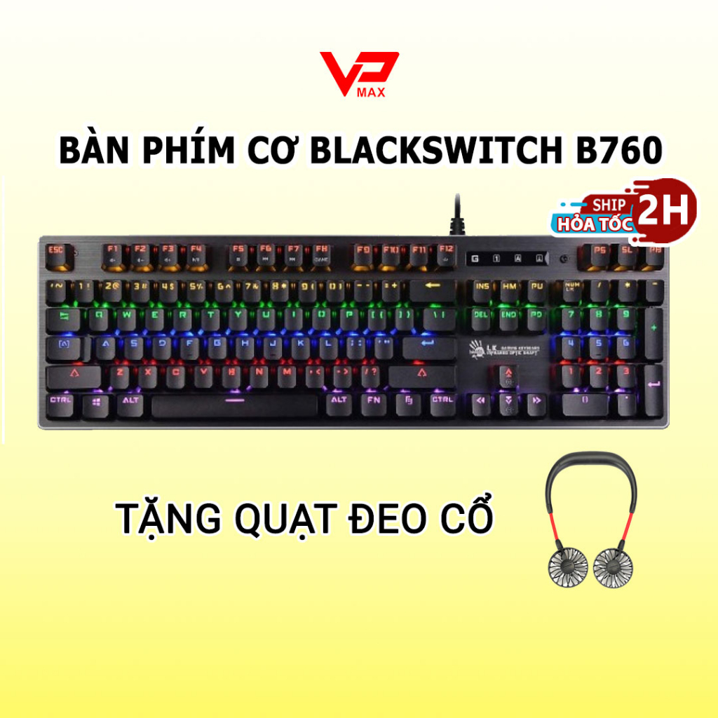 Bàn phím cơ cao cấp chuyên game BLACK SWITCH A4tech gõ êm đèn led RGB 7 màu cực đẹp - VPMAX