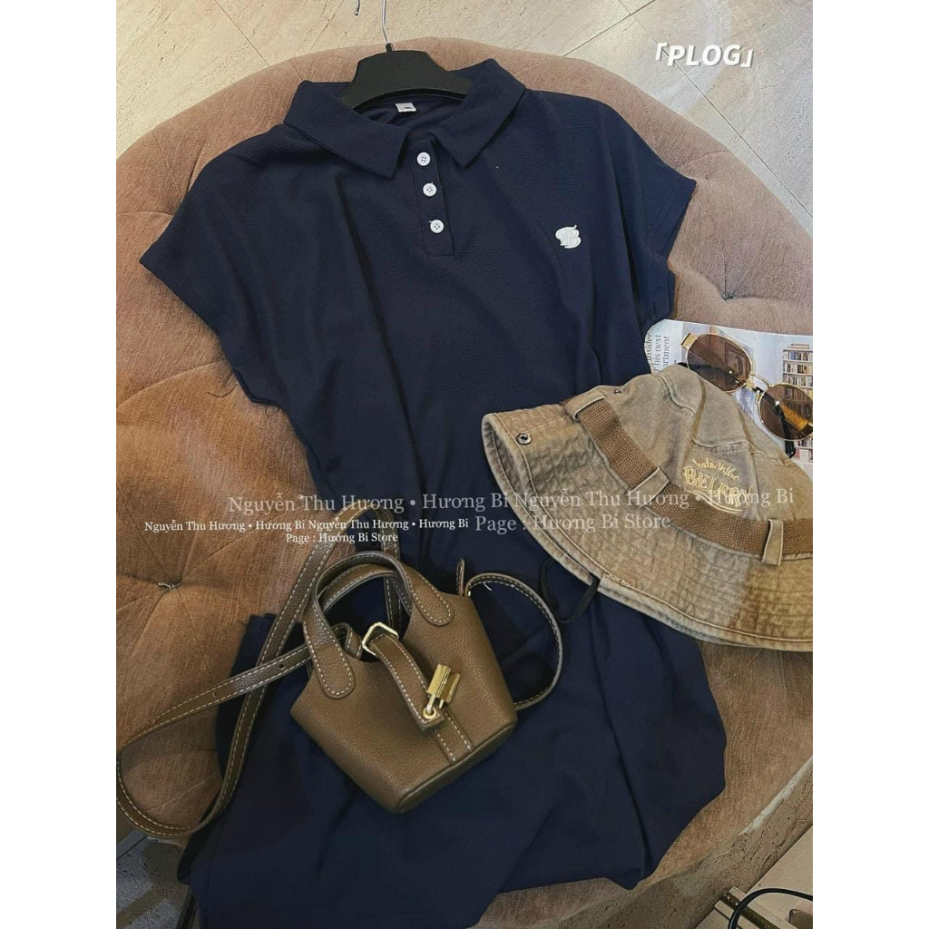 Váy polo nữ màu xanh than chất liệu vải hàng công ty hình thỏ thêu tay tuyệt đối tỉ mỉ sắc nét