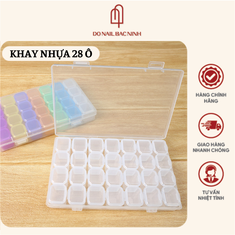 Khay nhựa tổ ong đựng phụ kiện , charm , đá nail - hộp 28 ô có nắp đậy chắc chắn