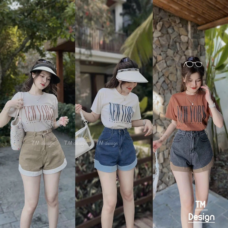 Set Bộ Thun Áo Phông NEW YORK Tay Ngắn Viền + Quần Short Đùi