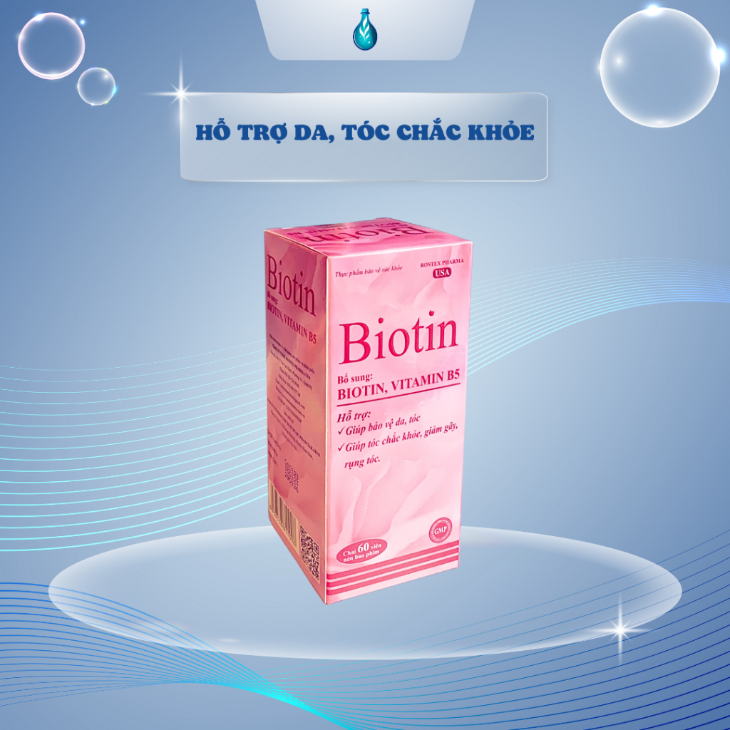 Viên uống BIOTIN - bổ sung Biotin và Vitamin B5 bảo vệ da, chắc móng, giúp móng chắc khỏe, 60 viên