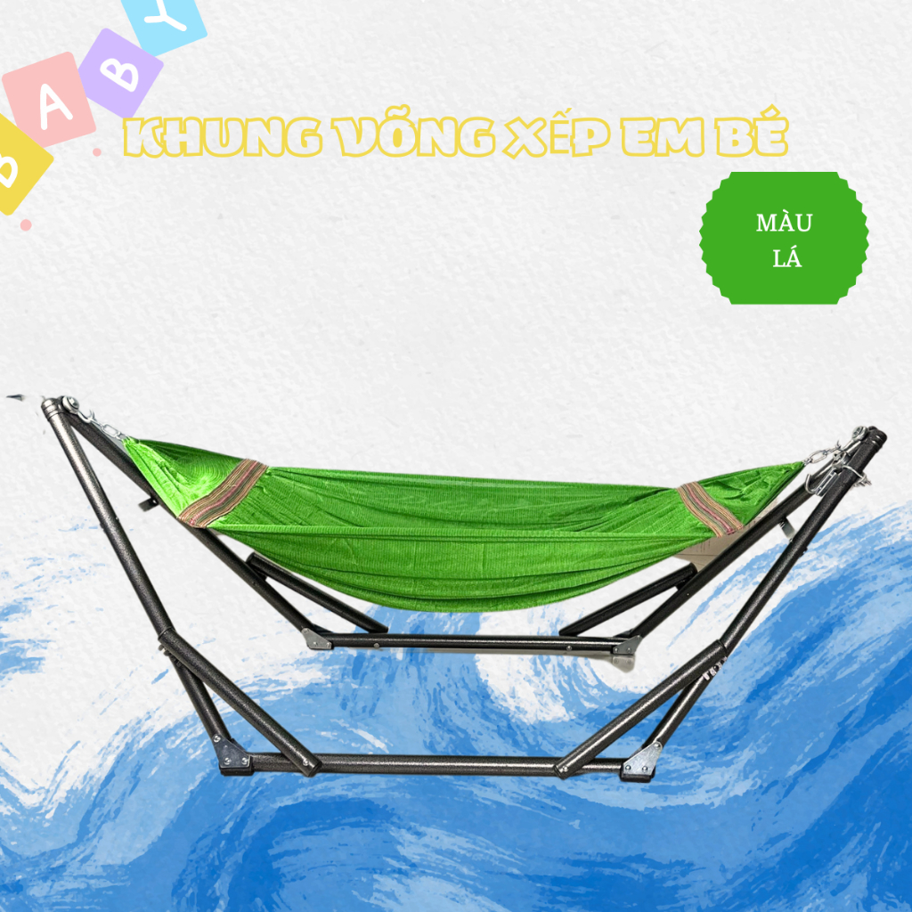 Khung võng xếp em bé kèm lưới võng em bé siêu chắc, siêu rộng. Bảo hành 12 tháng