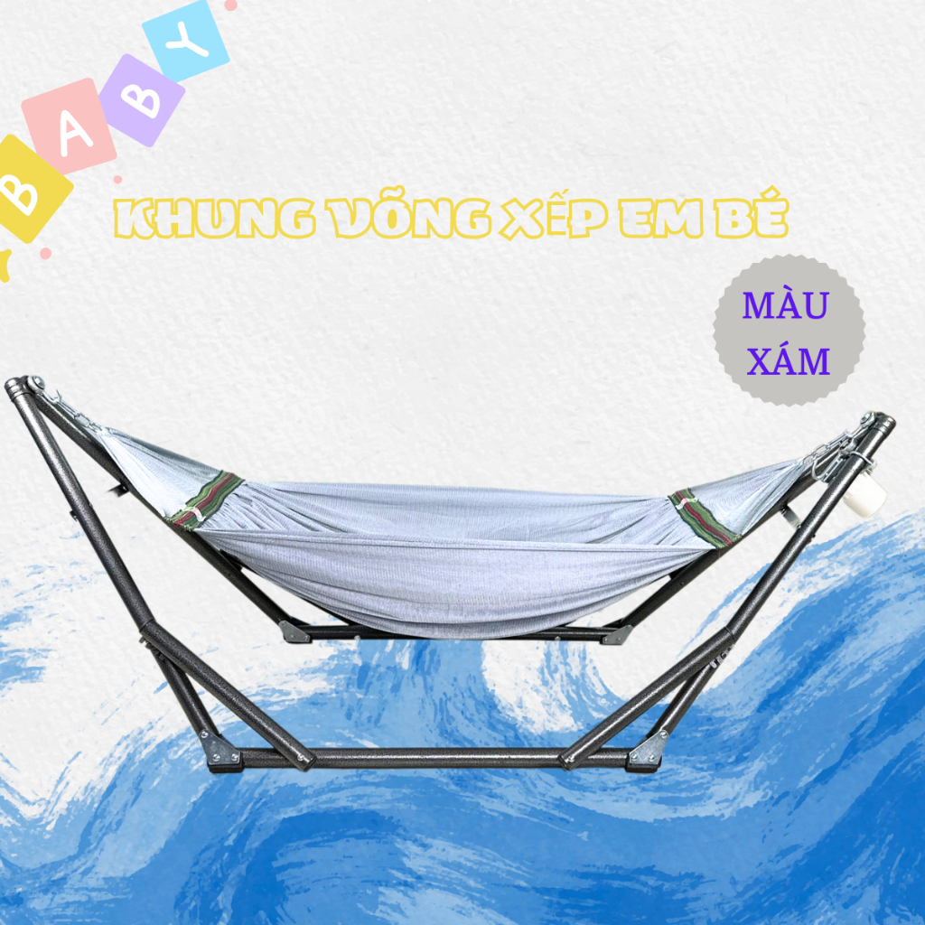 Khung võng xếp em bé kèm lưới võng em bé siêu chắc, siêu rộng. Bảo hành 12 tháng